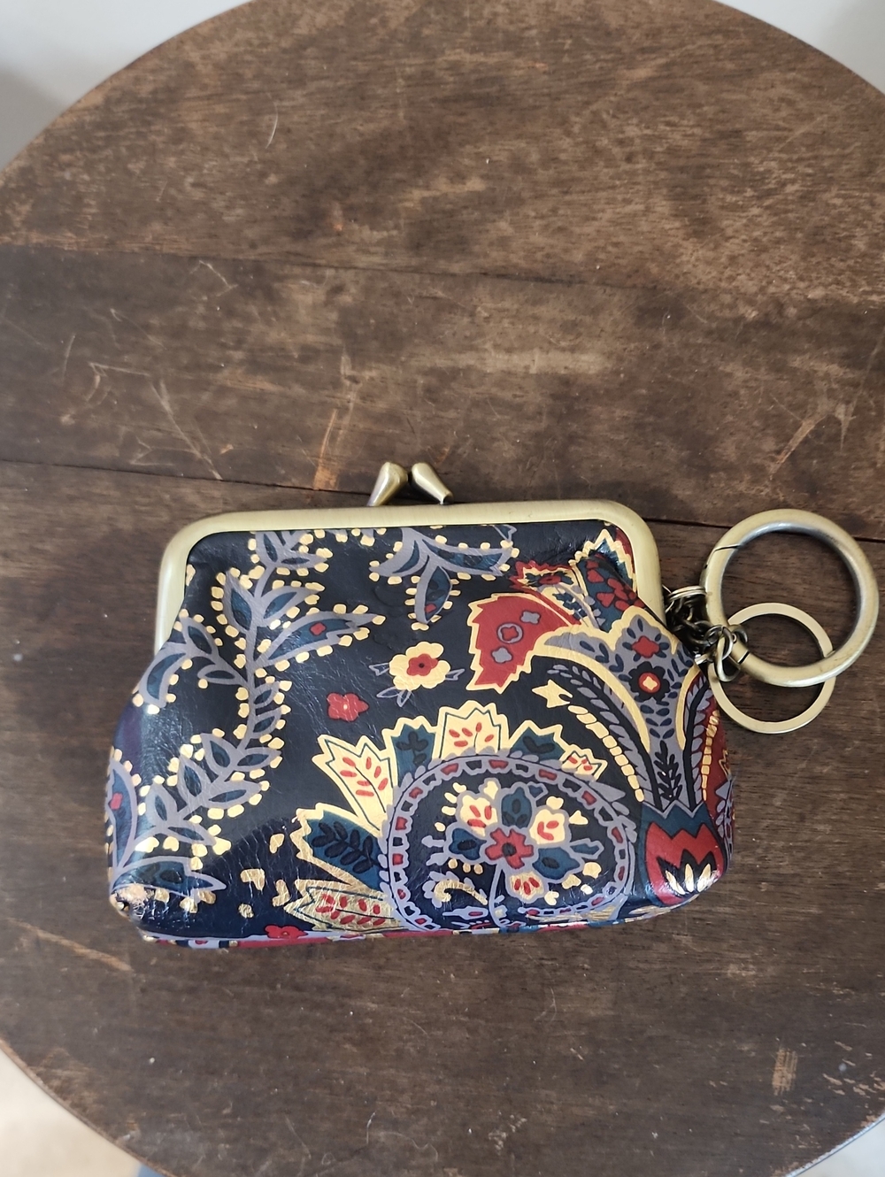 Patricia Nash Floral Paisley Navy Red Kisslock Coin Purse Keyring